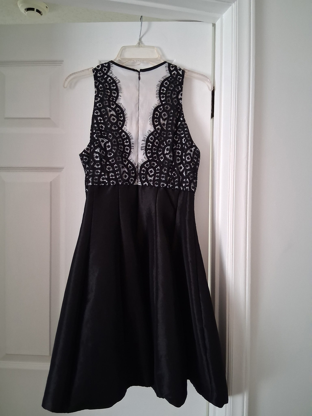 Betsy & Adam Black Lace-Detail Fit-and-Flare Prom Dress
